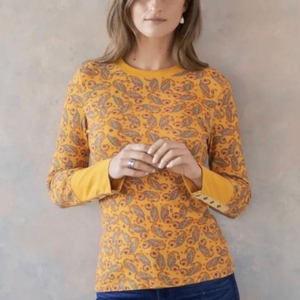 Sundance Gold Paisley Print Thermal Long Sleeve Top
